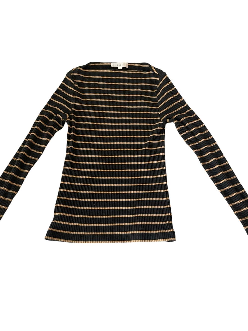 Ann Taylor LOFT Women’s Medium Brown Tan Striped Ribbed Knit Long Sleeve Top